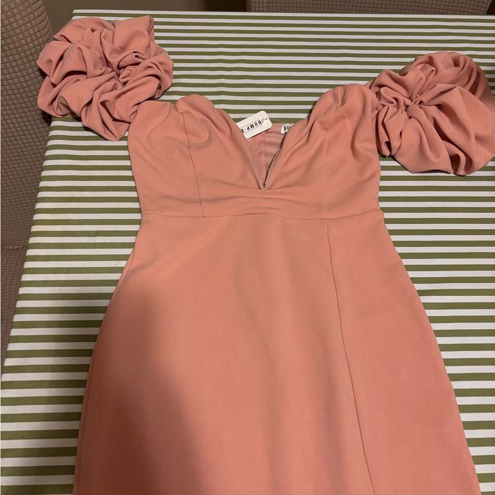 Pink Sheath Dress with Sweetheart Neckline and Puff Sleeves NWT maternity
